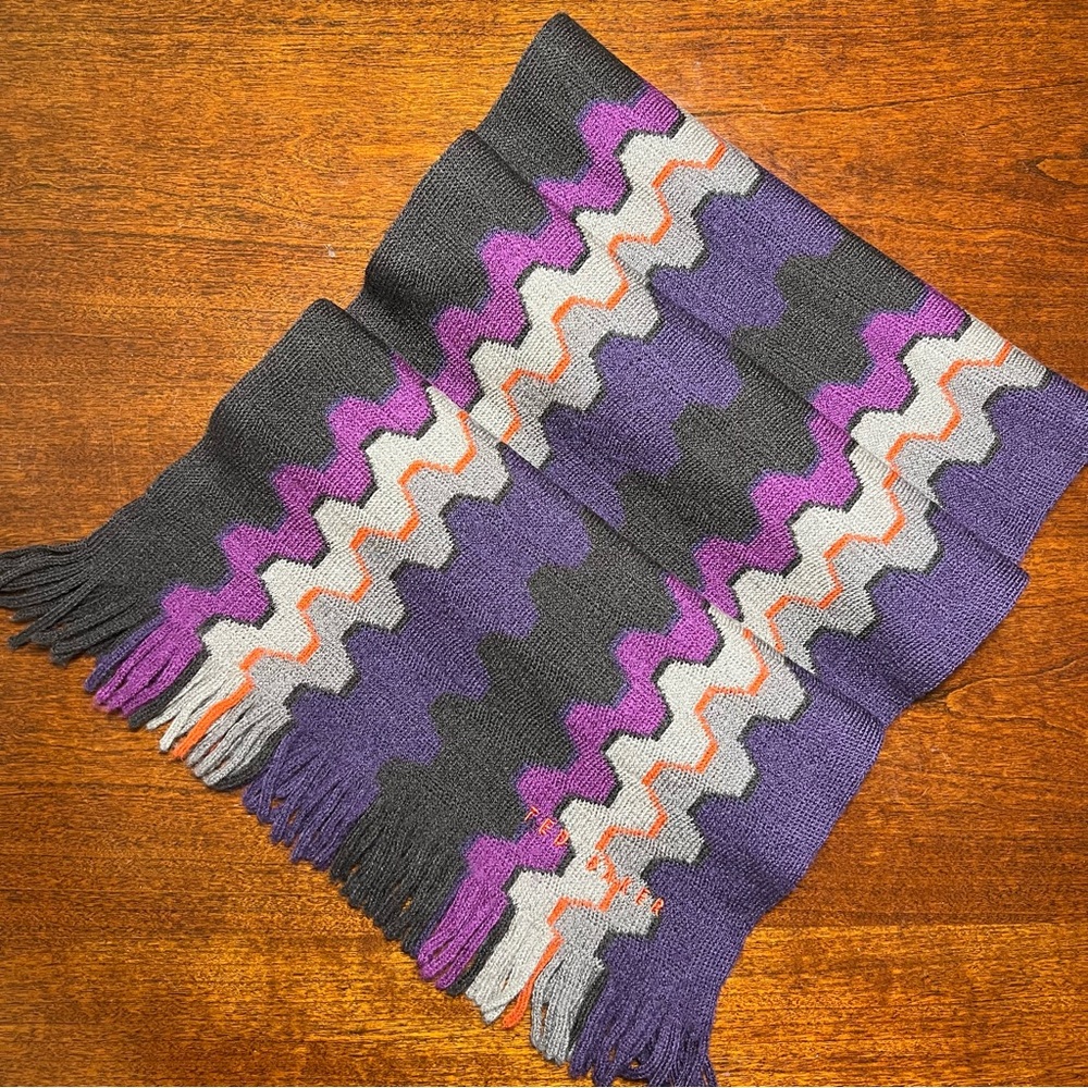 Ted Baker London Scarf Purple Brown Tan Orange Size 58” X 12”